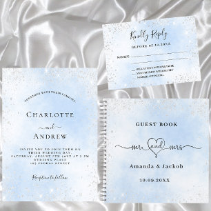 Tarjeta RSVP de respuesta de boda plateado azul cl