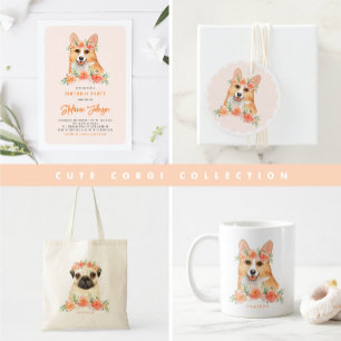 Pegatina Redonda Corgi de acuarela y flores de pato Cumpleaños