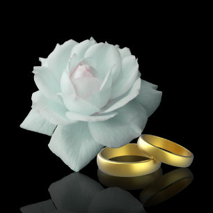 Invitación Elegante Boda Rosa Blanca Anillos de Oro Negro