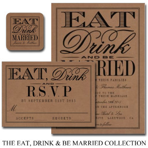 Invitación Comer, beber y casarse Boda de Kraft rústico