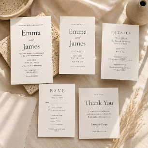 Invitación de boda minimalista moderna beige