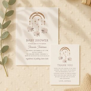 Tarjeta De Agradecimiento Cute acuarela boho oveja móvil. Ducha para bebé