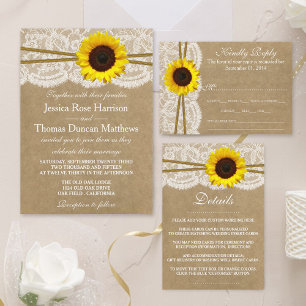 Invitación Colección de Bodas Kraft, Lace & Sunflower