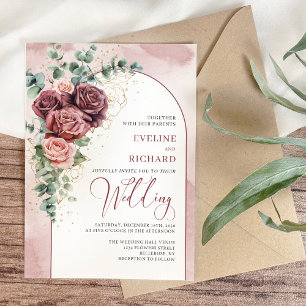 Póster Boda de oro de color burdeos ruidoso y moderno