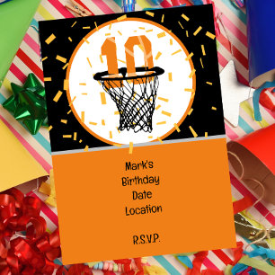 Invitación Baloncesto 10 cumpleaños con número en mini aro