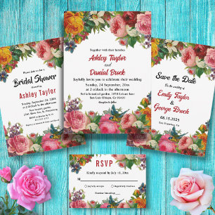 Invitación Elegante romántico Boda floral de verano rosado Ru