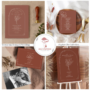 Invitación Todo En Uno Vintage Floral Rustic Terracotta Boda QR Código