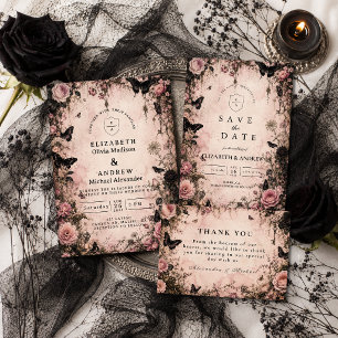 Tarjeta De Agradecimiento Boda Emo Rosa Gótica