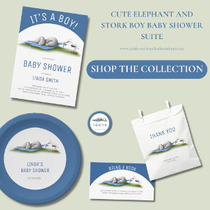 Pegatina Redonda Cute Elephant Baby Shower Gracias