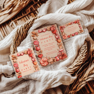 Invitación Fiesta de San Valentín con Corazones de Caramelos 