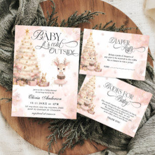 Invitación Bebé rosa bebé ciervo está frío fuera de Baby Show