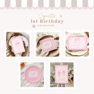 Tarjeta De Agradecimiento Elegante Bow Floral Fancy ONE Chica Primer cumplea