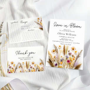 Tarjeta de receta para ducha con flores de flores 