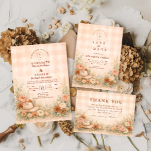 Tarjeta De Agradecimiento Boda floral Country Western con tonos rosados