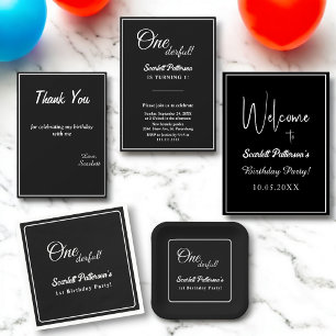Tarjeta De Agradecimiento Moda Mínima Delicado Blanco Y Negro Primer Cumplea