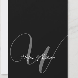 Programa de Monograma del Boda Blanco Negro Elegan