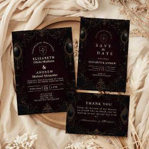 Tarjeta De Agradecimiento Boda Gótica Victoriana Oscura y Ornata