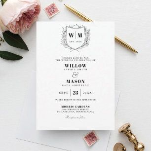 Invitación Con Relieve Metalizado Elegante Escudo Monograma Boda