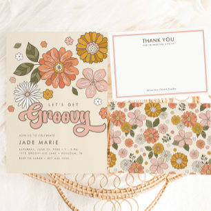 Invitación Cumpleaños de los Chicas Florales Groovy Retro Boh
