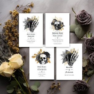 Invitación Cena de ensayo gótico floral negro y dorado