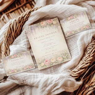 Tarjeta De Agradecimiento Ducha de Novia con Wisteria Rosada y Jardín de Ros