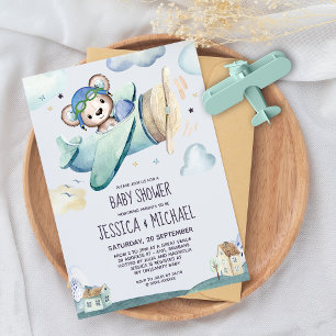 Invitación Piloto de avión Teddy Bear Baby Bingo