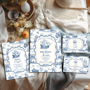 Invitación Baby Shower Nautical Blue Toile de Navy
