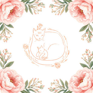 Póster floral personalizado de mamá gata y gatito