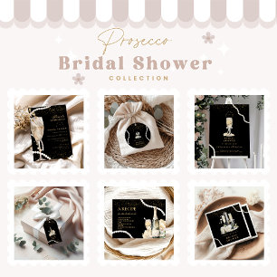 Pegatina Redonda Perlas De Oro Negro Y Ducha De Novias Prosecco