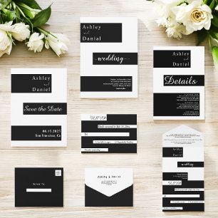 Invitación Elegante Boda Minimalista Negro Y Blanco Moderno