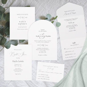 Invitación Todo En Uno Elegante guión básico, Boda minimalista