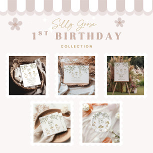 Tarjeta De Agradecimiento Tonto Ganso 1er Cumpleaños Floral Neutral 