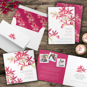 Reserva La Fecha Boda de foto de color de flores de orquídea roja