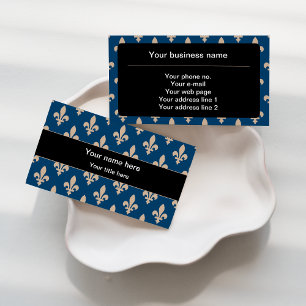 Tarjeta De Visita Patrón Fleur de Lis, francés, real, crema, azul