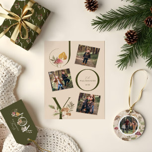 Tarjeta Festiva Alegría Rustic Woodsy Watercolor Mushroom Navidade