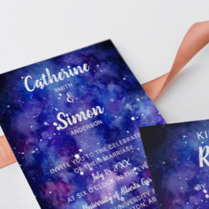 Invitación Acuarela Galaxia Starry Night Hand Lettering