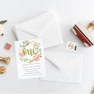 5.º cumpleaños Invitación a la flor de oro rosado