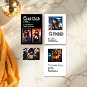 Tarjeta De Agradecimiento Foto de graduación Retro Disco