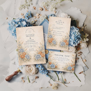 Tarjeta De Agradecimiento Boda de jardín de flores silvestres azul suave