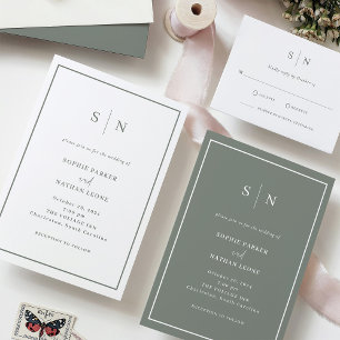 Invitación Moda mínima   Boda de borde verde blanco y sabio