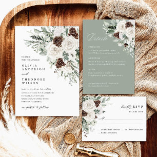 Tarjeta De Recepción Detalles del Hotel de Boda de Pino de Invierno en 
