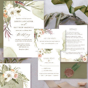 Invitación Palm moderna deja a Boda bohemio olivo