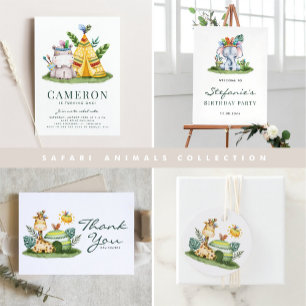 Invitación Boho Watercolor Elefante Tribal Primer cumpleaños