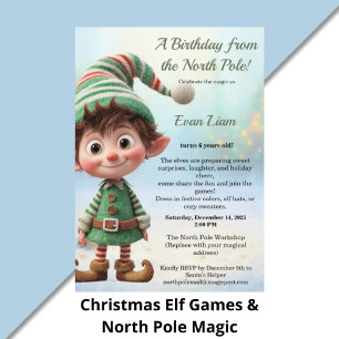 Invitación Magia de cumpleaños en el Polo Norte   Elfo encant