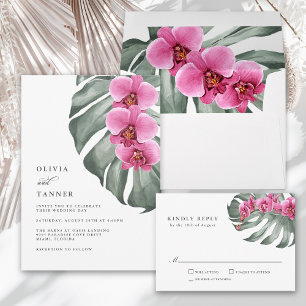Invitación Orquídeas rosadas calientes en Boda tropical de Mo