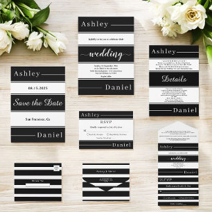 Reserva La Fecha Elegante Fancy Black And White Stripes Moda Boda