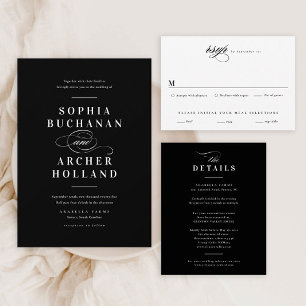 Invitación Magnética Elegante caligrafía Boda blanco y negro