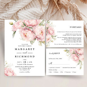 Tarjeta De Agradecimiento Rubor Pink Peony Elegant Floral Boda Gracias