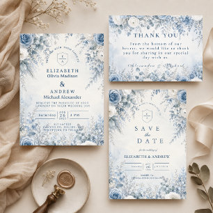 Tarjeta De Agradecimiento Boda de invierno azul elegante