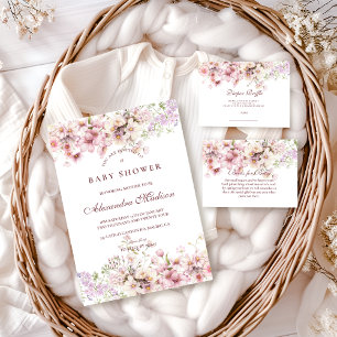 Tarjeta De Recepción Ducha de Bebé Sorteo de Pañales Flor de Pastel